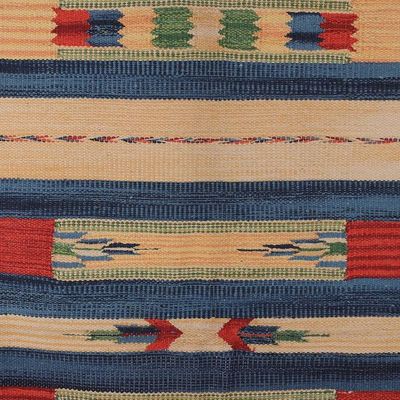 Alternate image for Handloomed Striped 2x5 100 Cotton Dhurrie Rug with Fringed Morning Wonders