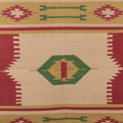 Alternate image for Hand-Loomed Geometric Fringed Cotton Dhurrie Area Rug 2x3 Traditional Accents