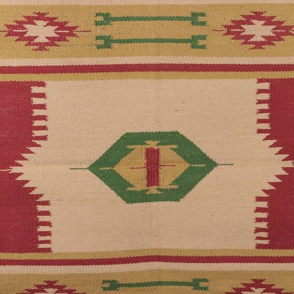 Alternate image for Hand-Loomed Geometric Fringed Cotton Dhurrie Area Rug 2x3 Traditional Accents