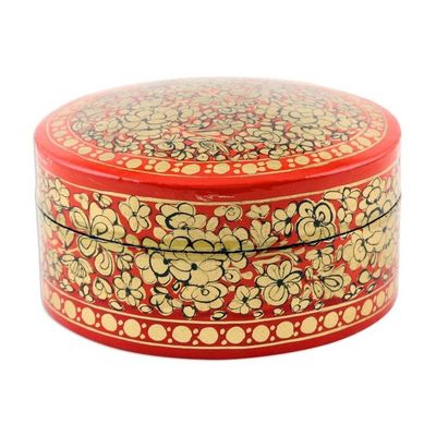 Alternate image for Decorative Papier Mache Box Artisan Crafted in India Ruby Gold Bouquet