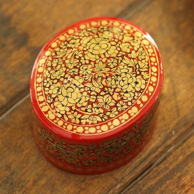 Alternate image for Decorative Papier Mache Box Artisan Crafted in India Ruby Gold Bouquet