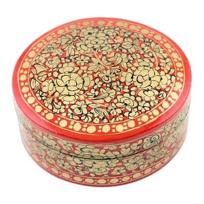 Alternate image for Decorative Papier Mache Box Artisan Crafted in India Ruby Gold Bouquet