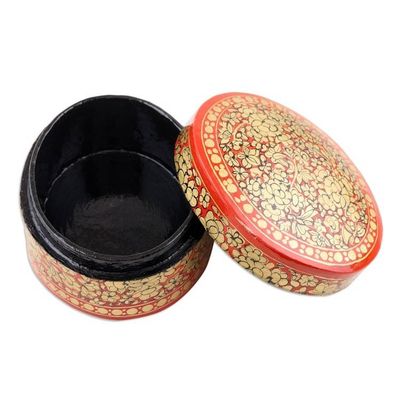 Alternate image for Decorative Papier Mache Box Artisan Crafted in India Ruby Gold Bouquet