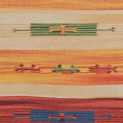 Alternate image for Artisan-Made 2x5 Striped 100 Cotton Fringed Dhurrie Rug Sunset Feelings