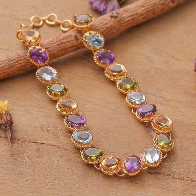 Primary image for 22k Gold-Plated 20-Carat Gemstone Tennis-Style Bracelet Sparkling Victory
