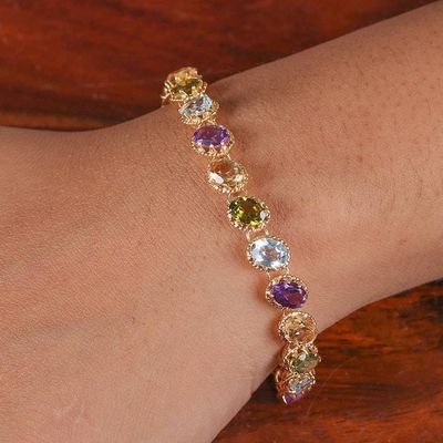 Alternate image for 22k Gold-Plated 20-Carat Gemstone Tennis-Style Bracelet Sparkling Victory