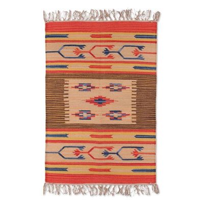Alternate image for Classic Handloomed 100 Cotton Fringed Dhurrie Rug 2x3 Echoes of Tradition