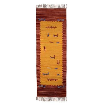 Alternate image for Folk Art-Inspired 2x6 100 Cotton Fringed Dhurrie Runner Rug Pastoral Harmony