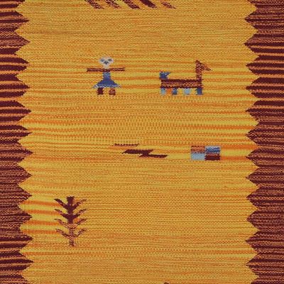 Alternate image for Folk Art-Inspired 2x6 100 Cotton Fringed Dhurrie Runner Rug Pastoral Harmony