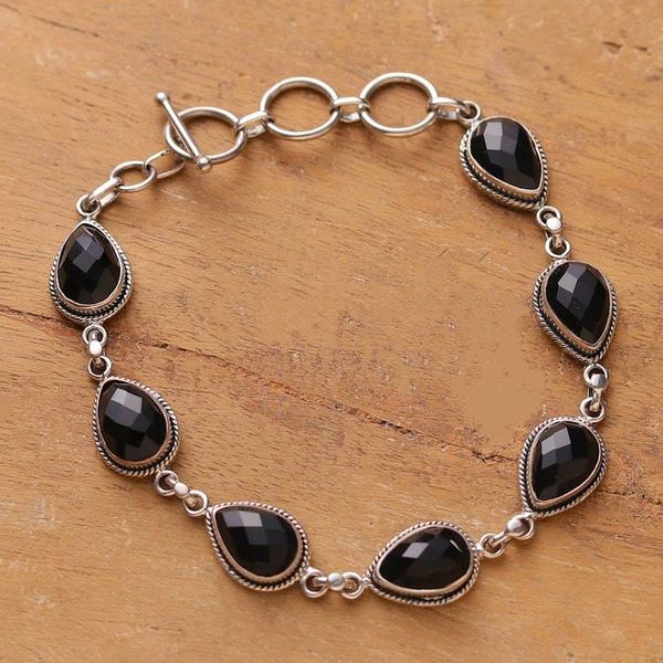 Alternate image for Artisan-Made Classic Black Onyx Link Bracelet from India Puissant Princess