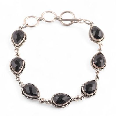 Alternate image for Artisan-Made Classic Black Onyx Link Bracelet from India Puissant Princess
