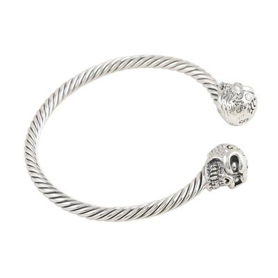 Alternate image for Artisan Crafted Skull Cuff Bracelet from India Twin Skulls