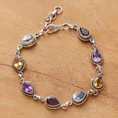 Main image for Polished Faceted Multi-Gemstone Link Bracelet from India Sparkling Spell