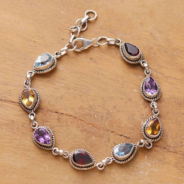 Alternate image for Polished Faceted Multi-Gemstone Link Bracelet from India Sparkling Spell