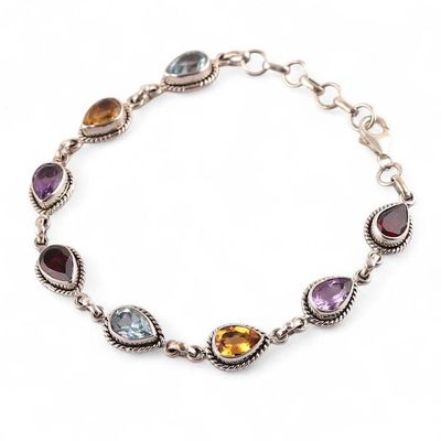 Alternate image for Polished Faceted Multi-Gemstone Link Bracelet from India Sparkling Spell
