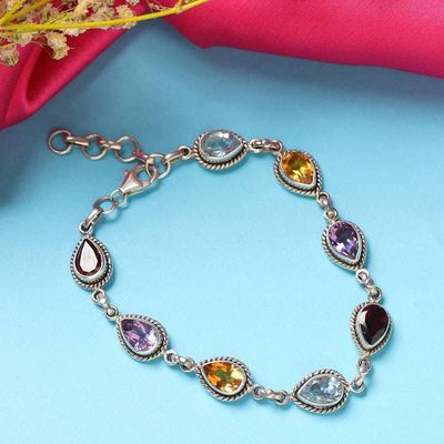 Alternate image for Polished Faceted Multi-Gemstone Link Bracelet from India Sparkling Spell