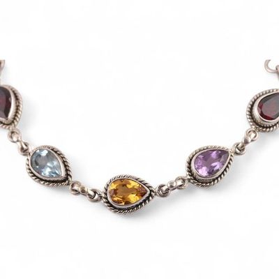Alternate image for Polished Faceted Multi-Gemstone Link Bracelet from India Sparkling Spell