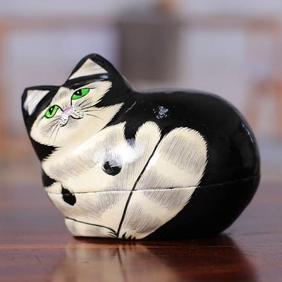 Alternate image for Hand-Painted Papier Mache Cat Decorative Box from India Majestic Cat