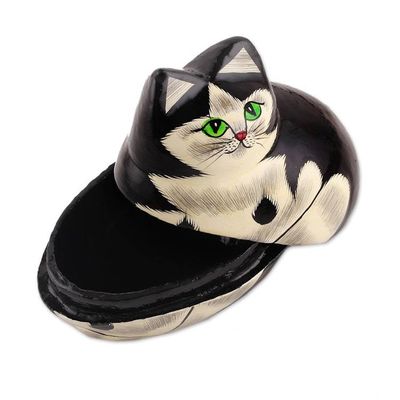 Alternate image for Hand-Painted Papier Mache Cat Decorative Box from India Majestic Cat