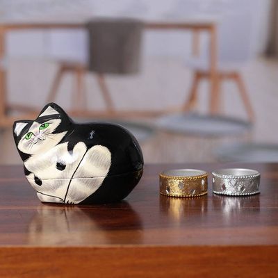 Alternate image for Hand-Painted Papier Mache Cat Decorative Box from India Majestic Cat