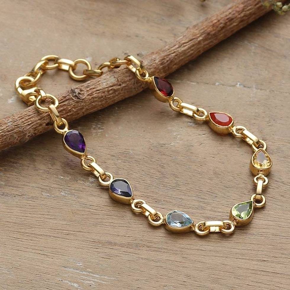 22k Gold-Plated Multi-Gemstone Chakra Bracelet from India 'Inner Dazzle'