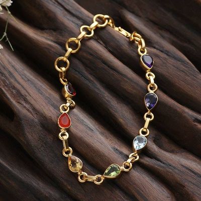 Alternate image for 22k Gold-Plated Multi-Gemstone Chakra Bracelet from India Inner Dazzle