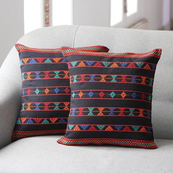 Alternate image for Artisan Crafted Cotton Patterned Cushion Covers Pair Summer Jazz
