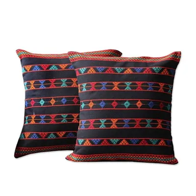 Alternate image for Artisan Crafted Cotton Patterned Cushion Covers Pair Summer Jazz