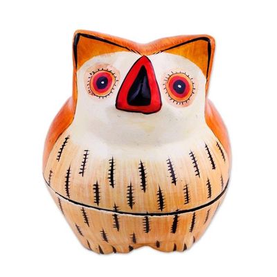 Alternate image for Hand-Painted Papier Mache Owl Decorative Box from India Owl Master