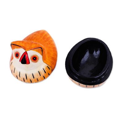 Alternate image for Hand-Painted Papier Mache Owl Decorative Box from India Owl Master