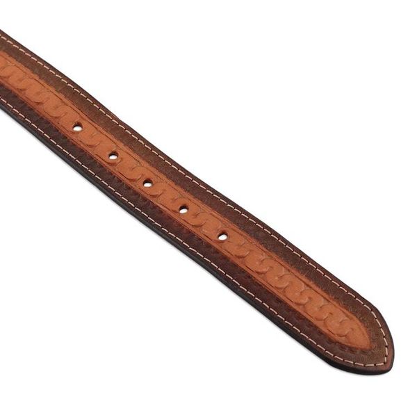 Alternate image for Artisan-Made Brown Mens Embossed Leather Belt from India Sepia Aesthetic