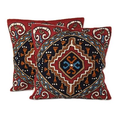 Alternate image for Pair of Cotton Cushion Covers with Chain Stitch Embroidery Hypnotic Kites
