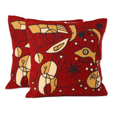 Alternate image for Pair of Abstract Modern Embroidered Cotton Cushion Covers Contemporary Expressions