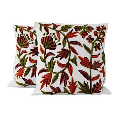 Alternate image for Pair of Nature-Themed Embroidered Cotton Cushion Covers Floral Majesty