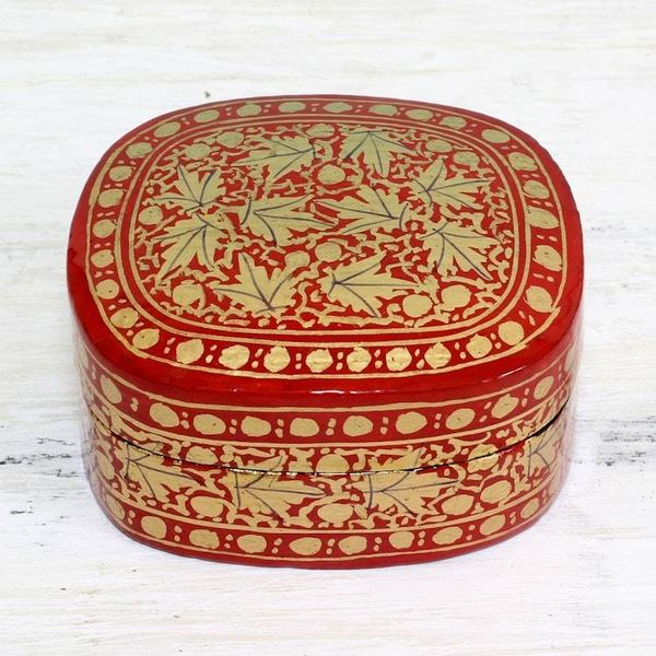Alternate image for Red and Gold Papier Mache Decorative Box from India Graceful Vermilion