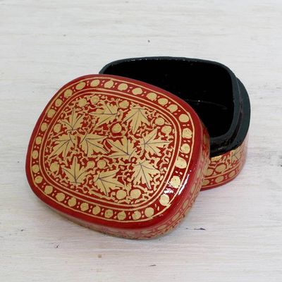 Alternate image for Red and Gold Papier Mache Decorative Box from India Graceful Vermilion