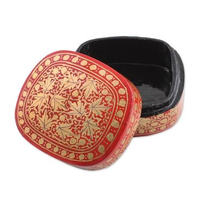 Alternate image for Red and Gold Papier Mache Decorative Box from India Graceful Vermilion