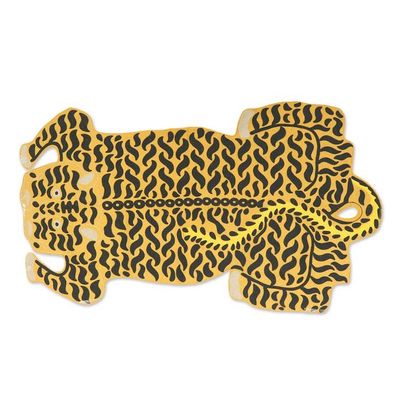 Alternate image for Tiger-Shaped Chain-Stitched Handcrafted Wool Area Rug Regal Tiger