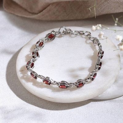 Alternate image for Rhodium-Plated Sterling Silver Bracelet with 11-Carat Garnet Passionate Vine