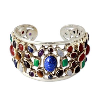 Alternate image for Gemstone Cuff Bracelet in Sterling Silver from India Shimmering Confetti