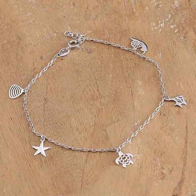 Alternate image for Silver Anklet with Sea Life-Themed Charms from India Ocean Shine