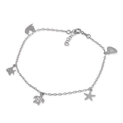 Alternate image for Silver Anklet with Sea Life-Themed Charms from India Ocean Shine