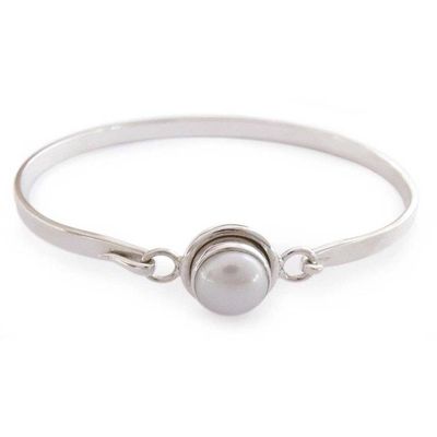 Alternate image for Handcrafted Indian Sterling Silver Bangle Pearl Bracelet Aesthetic Moon