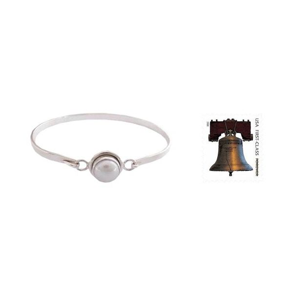Alternate image for Handcrafted Indian Sterling Silver Bangle Pearl Bracelet Aesthetic Moon
