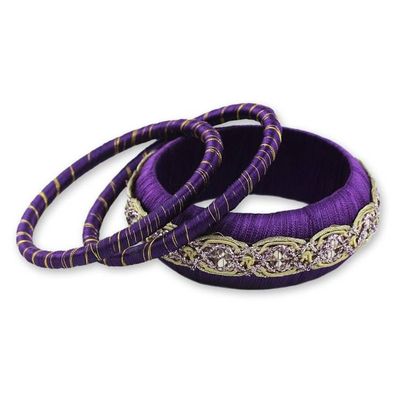 Alternate image for Beaded Artisan Crafted Bangle Bracelets Set of 3 Royal Purple