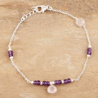 Alternate image for Handmade Amethyst and Rose Quartz Charm Bracelet Pink Morning