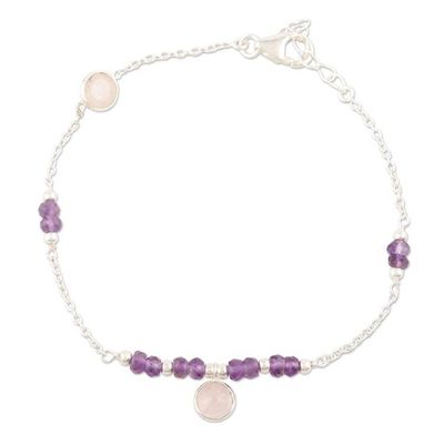 Alternate image for Handmade Amethyst and Rose Quartz Charm Bracelet Pink Morning