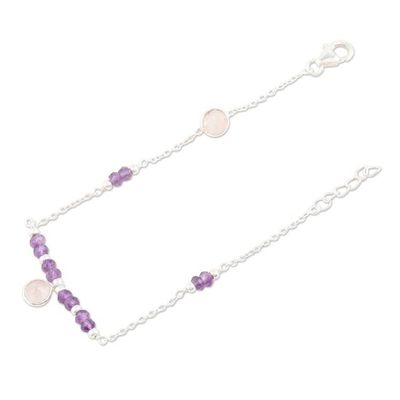 Alternate image for Handmade Amethyst and Rose Quartz Charm Bracelet Pink Morning