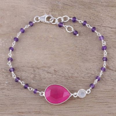 Alternate image for Multi-Gemstone Link Pendant Bracelet in Pink from India Colorful Elegance in Pink