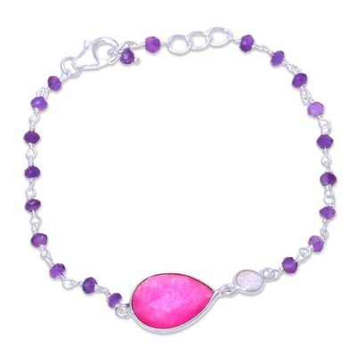 Alternate image for Multi-Gemstone Link Pendant Bracelet in Pink from India Colorful Elegance in Pink
